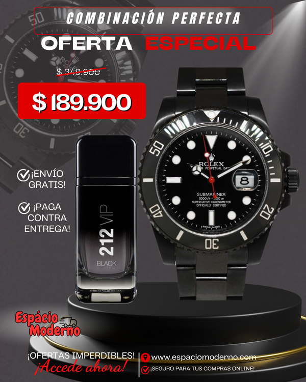 KIT PERFUME 212 VIP BLACK+ROLEX SUBMARINER -⏰🏎️ NEGRO¡Acelera! ¡Quedan pocas unidades!